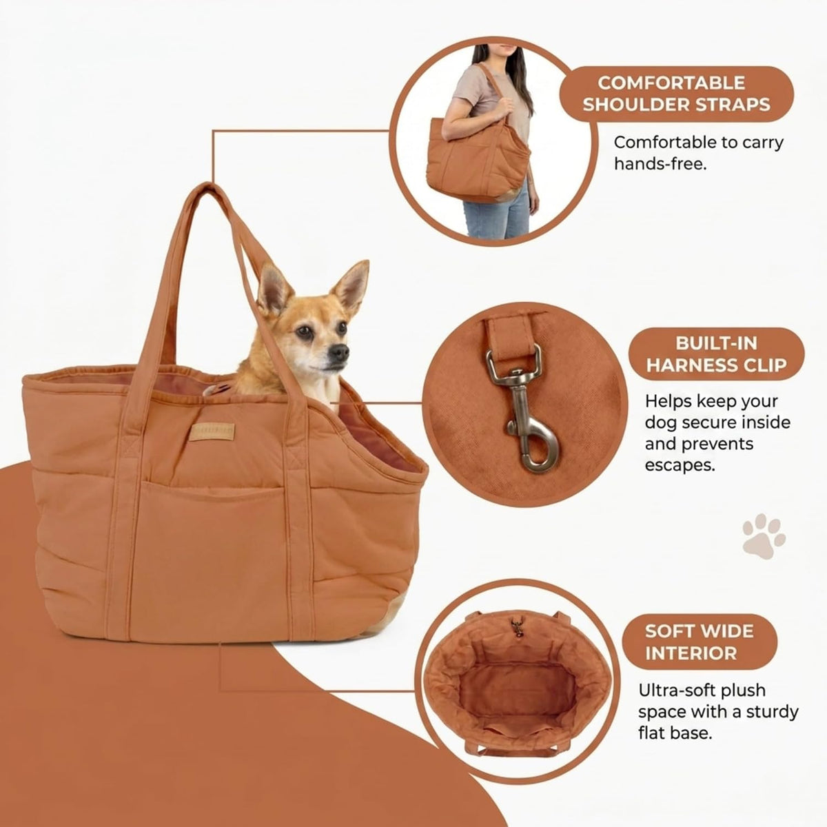 Plush Dog Purse Carrier for Small Dogs, Soft Tote, Black – Essentials for Dogs - Plush Brown - image 4