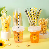 Teenyyou 12 oz clear plastic party cups with dirt bike design, lids and paper straws - view 19