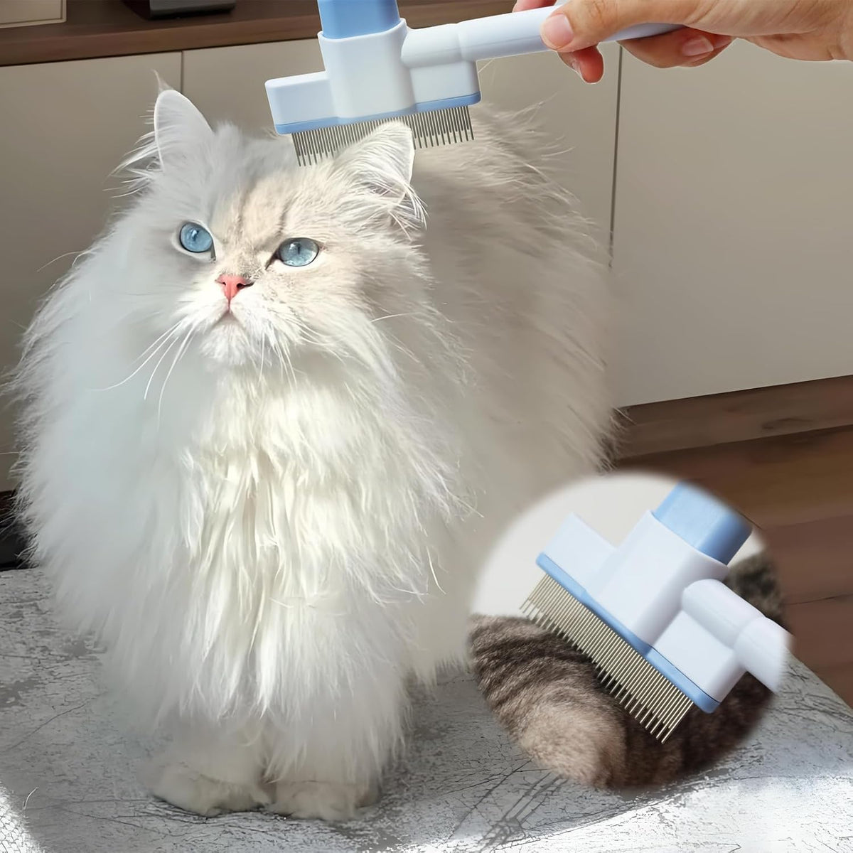 Cat Comb Pet Comb Self Cleaning Upgraded Cat Brush for Long Haired - Blue - image 3