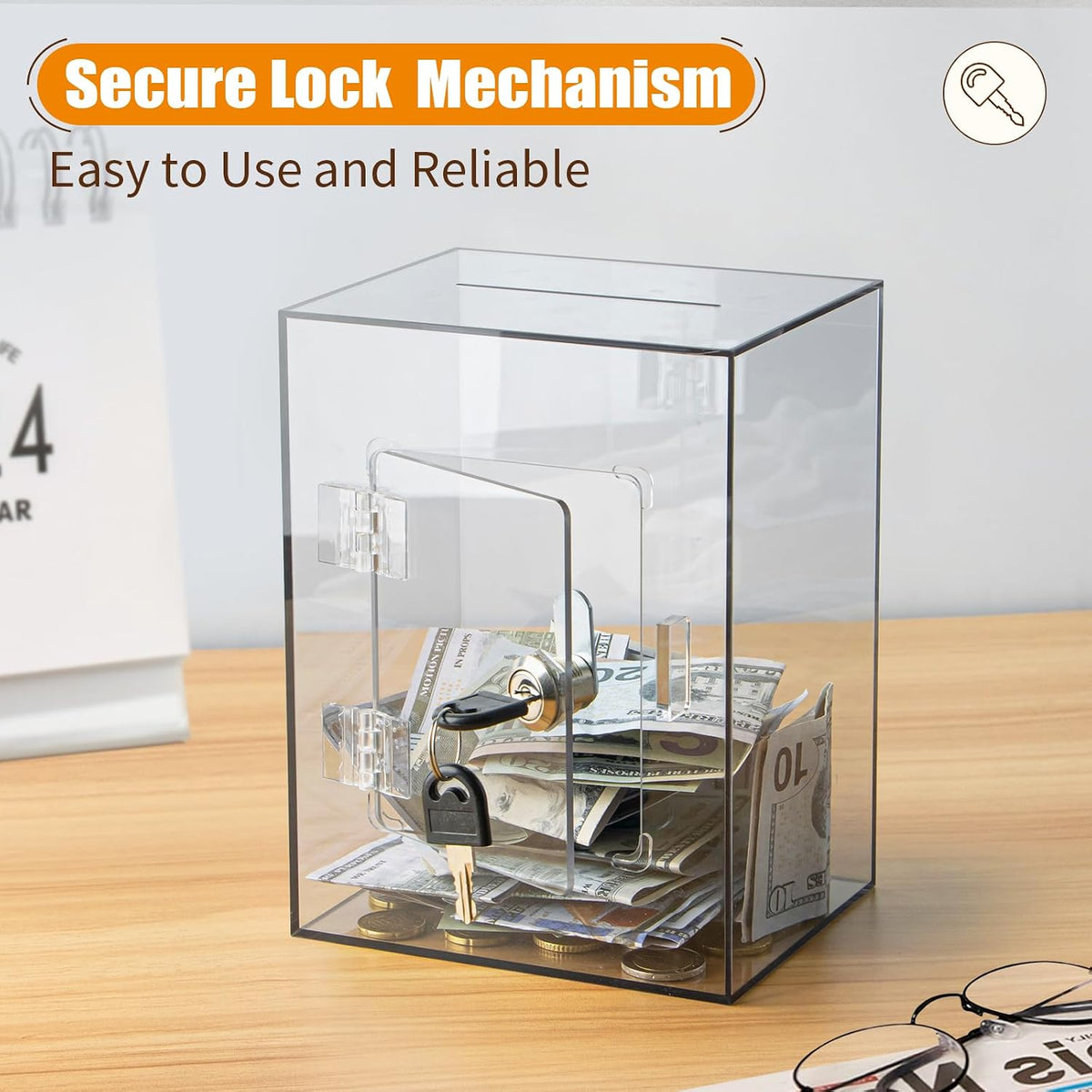 Hicocool Clear Acrylic Piggy Bank with Lock & Key - Brown - image 2