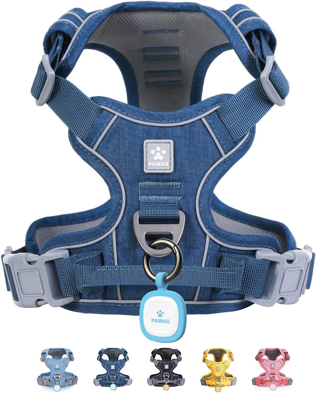 Pawaii No Pull Dog Harness with Pet ID Tag, Reflective Vest – Essentials for Dogs - M (Chest: 22"-27" ) / Deep Sea Blue