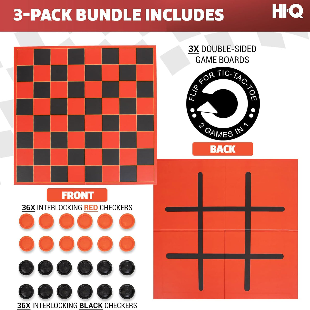 HI-Q Checkers & Tic-Tac-Toe Board Game Set - Checkers +Tic, Toc, Toe / 3-Pack - image 3