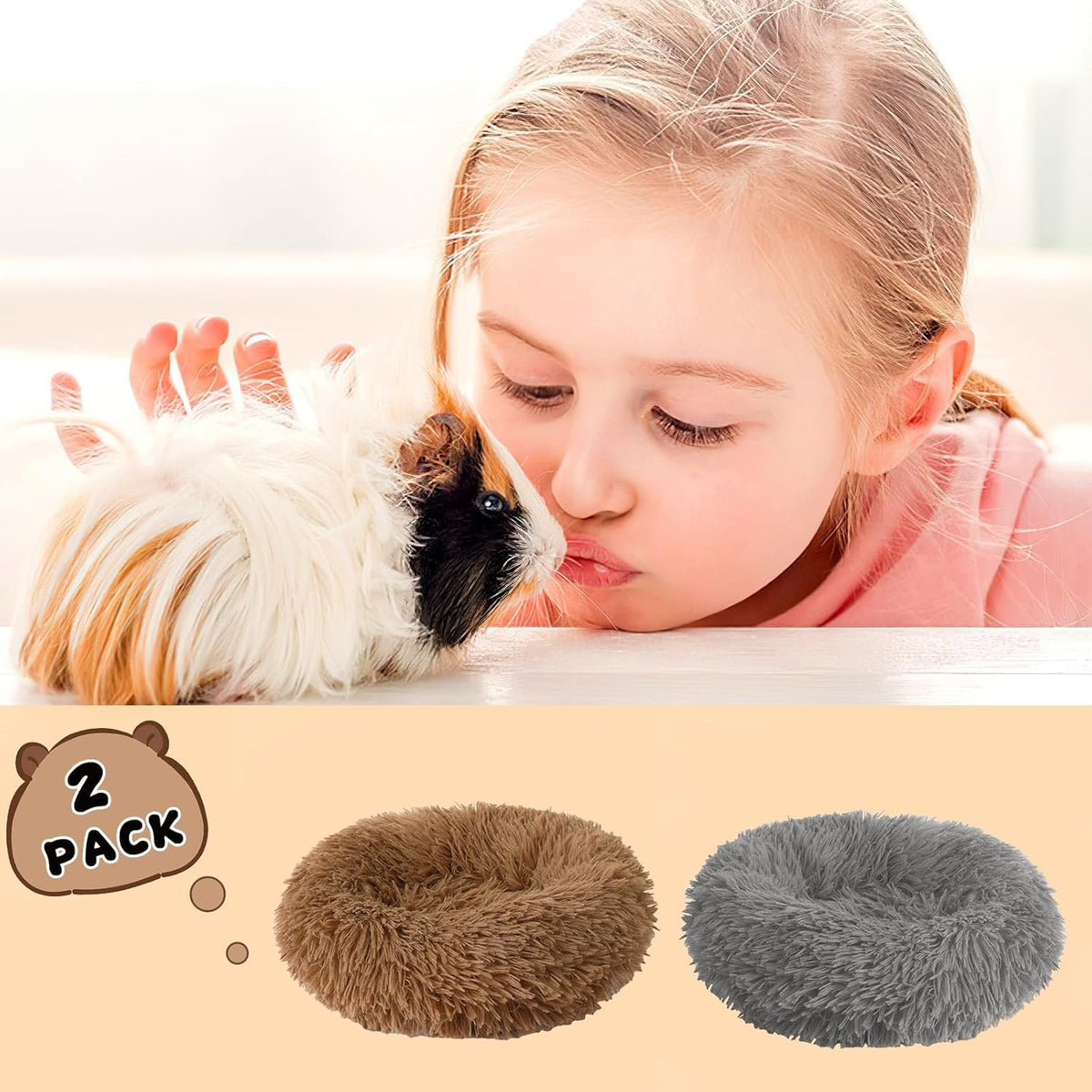 2 Pack Guinea Pig Beds Warm Winter Hamster Small Animal Bed – Daily Care for Small Pets - Brown, Grey - image 4