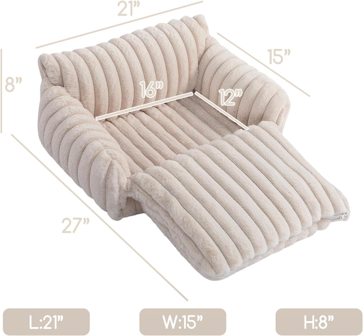 Hollypet Cat Bed Small Dog Orthopedic Couch Beds for Pets up to – Essentials for Cats - 21"L x 15"W x 8"Th / Cream - image 3