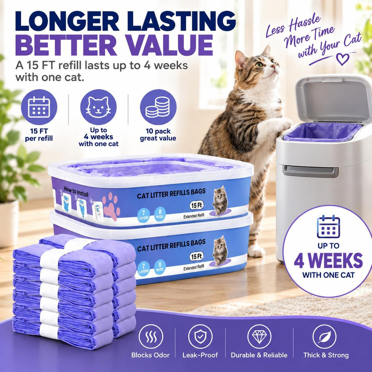 10 Pack Cat Litter Refill Bags Compatible with Your Litter Refill - Purple - image 3