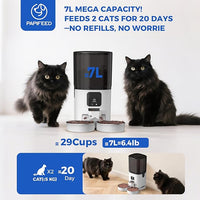 PAPIFEED 7L Automatic Cat Feeders for 2 Cats - 2.4G WiFi Timed Auto Feeder with APP Control, Cat Food Dispenser with Alexa for Multiple Cats, Detachable for Easy Clean, 1-10 Meals Per Day - White