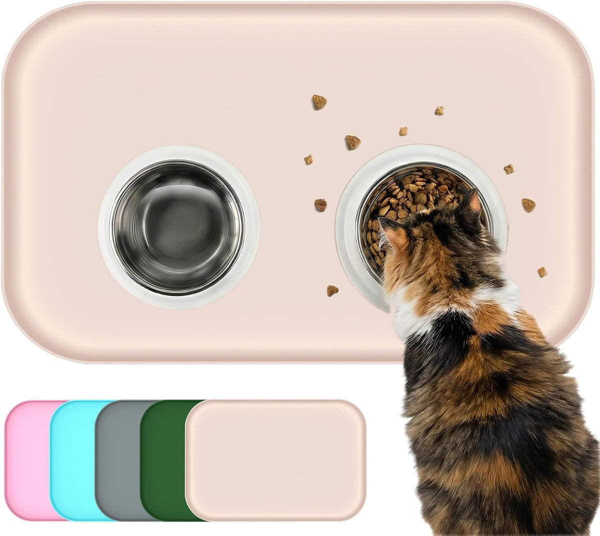 Non-Slip Silicone Dog Food Mat for Food and Water - 60 x 40 cm / Beige