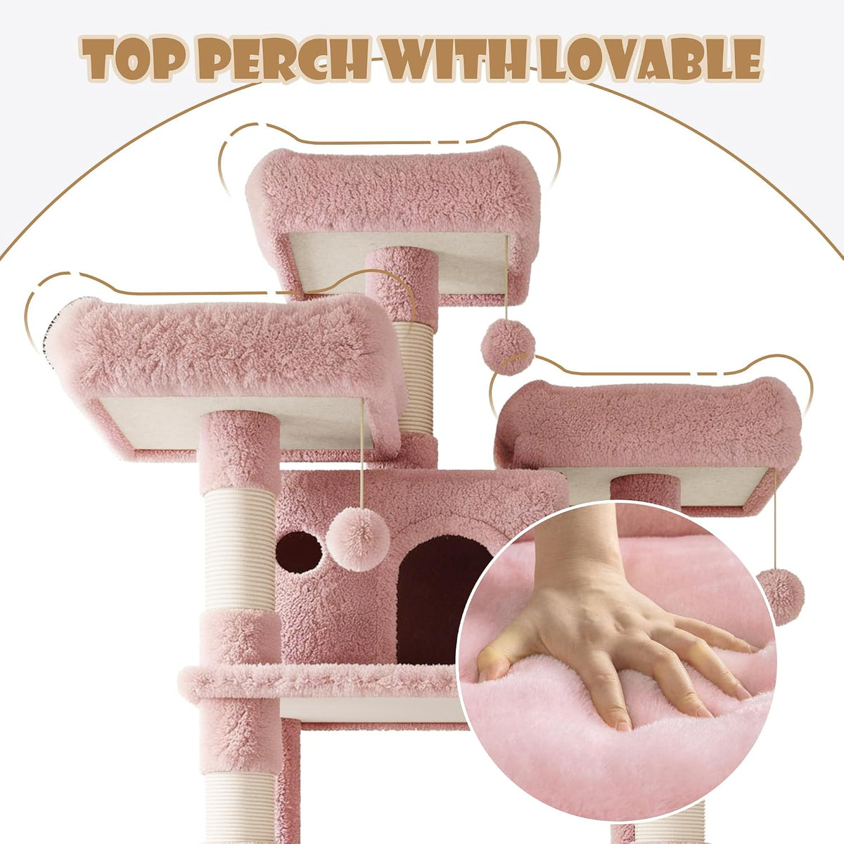 SHA CERLIN 68 Inches Multi-Level Large Cat Tree for Large Kitties/Big - 81in / Pink - image 4