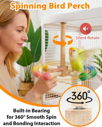 Bird Perch Toy, Kiln-Dried Wood Interactive 360° Spinning Cage Toy – Essentials for Birds - Small (no bells) - image 2