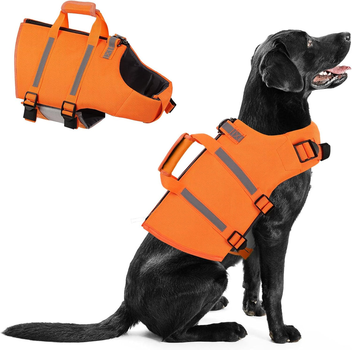 Large Dog Life Jacket, High Floating Dog Life Vest for Swimming – Essentials for Dogs - Orange / Medium