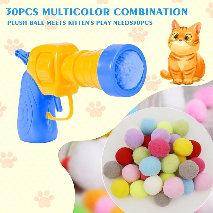 Mewlmart Interactive Cat Toys for Indoor Plush Ball Launcher Cat Enrichment Toys Pom Pom Balls 30 Balls