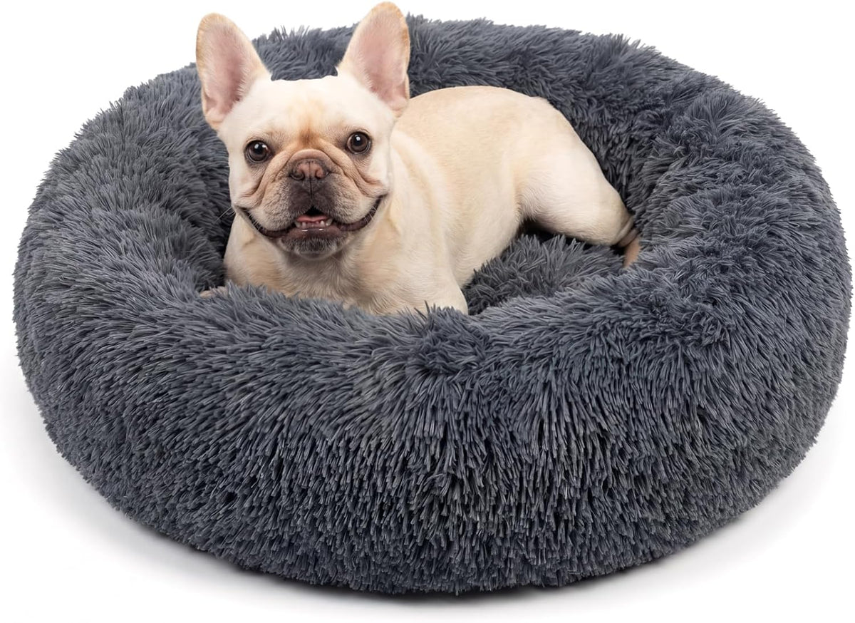 Small Calming Dogs Bed for Small Dogs Anti-Anxiety Machine Washable - Dark grey / 30 inches