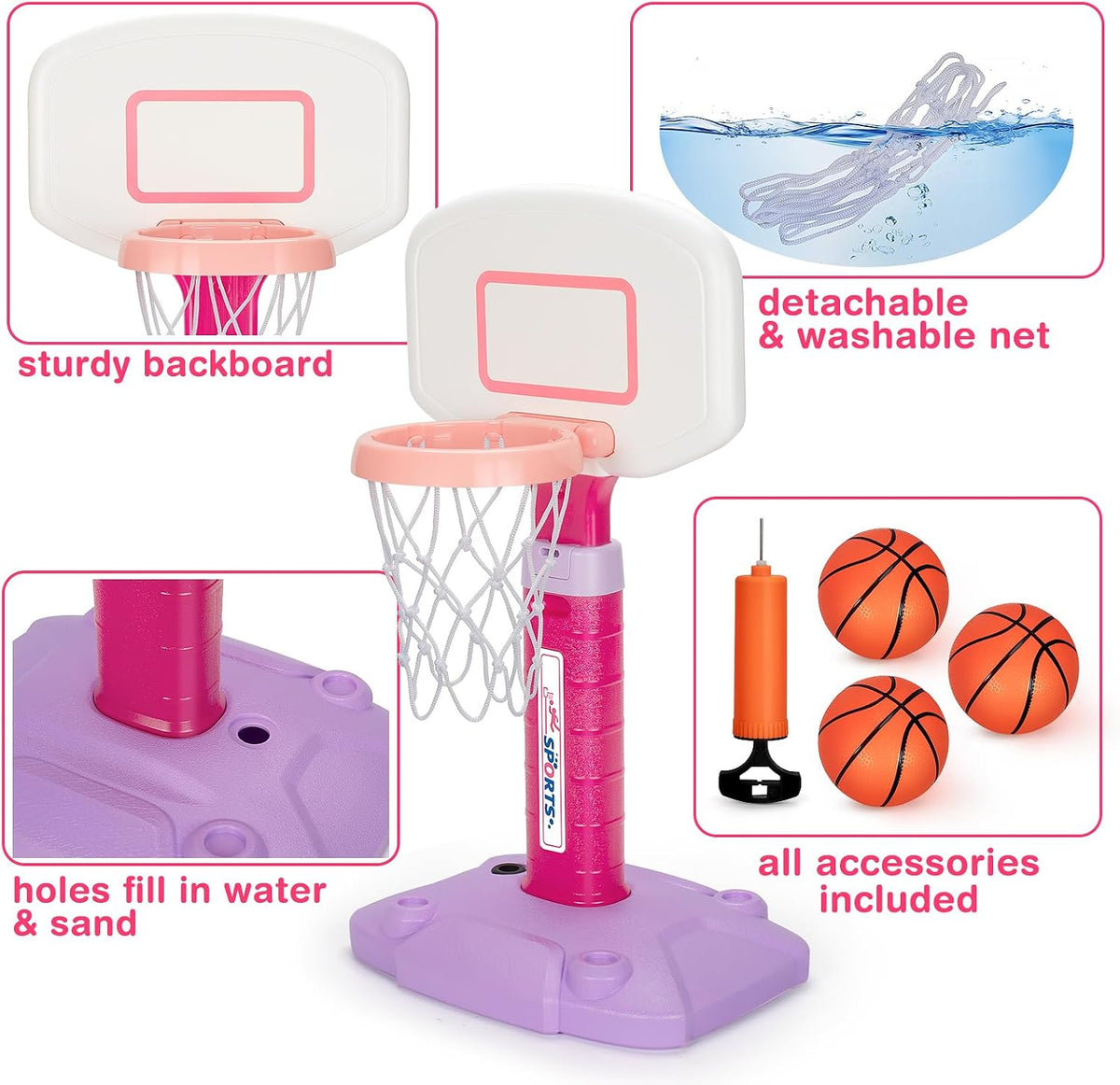 Kids Basketball Hoop, Adjustable Toddler Basketball Hoop Set for Ages 1-3 – Fun for Kids & Family - Pink - image 4