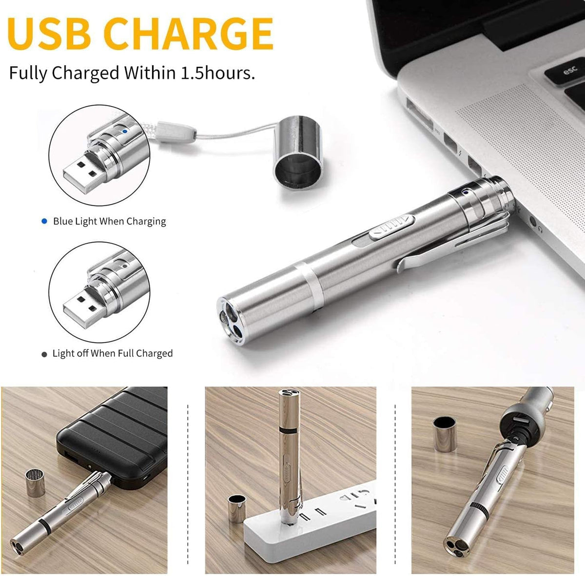 Aluminum alloy rechargeable cat laser pointer toy with clip and USB charging - view 3