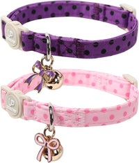 Halloween Cat Collar-2Pack Autumn Pumpkin Kitten Collars-Funny - Pink & Purple Black Polka