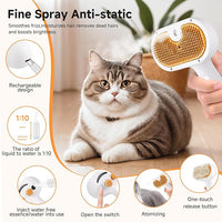 Pet Steam Brush for Dog & Cat - 3-in-1 Steam Grooming Brush for Shedding & Hair Removal - Self Cleaning Spray Comb with Mist for Long Haired Pets - Includes 2*Waterless Shampoo, Yellow