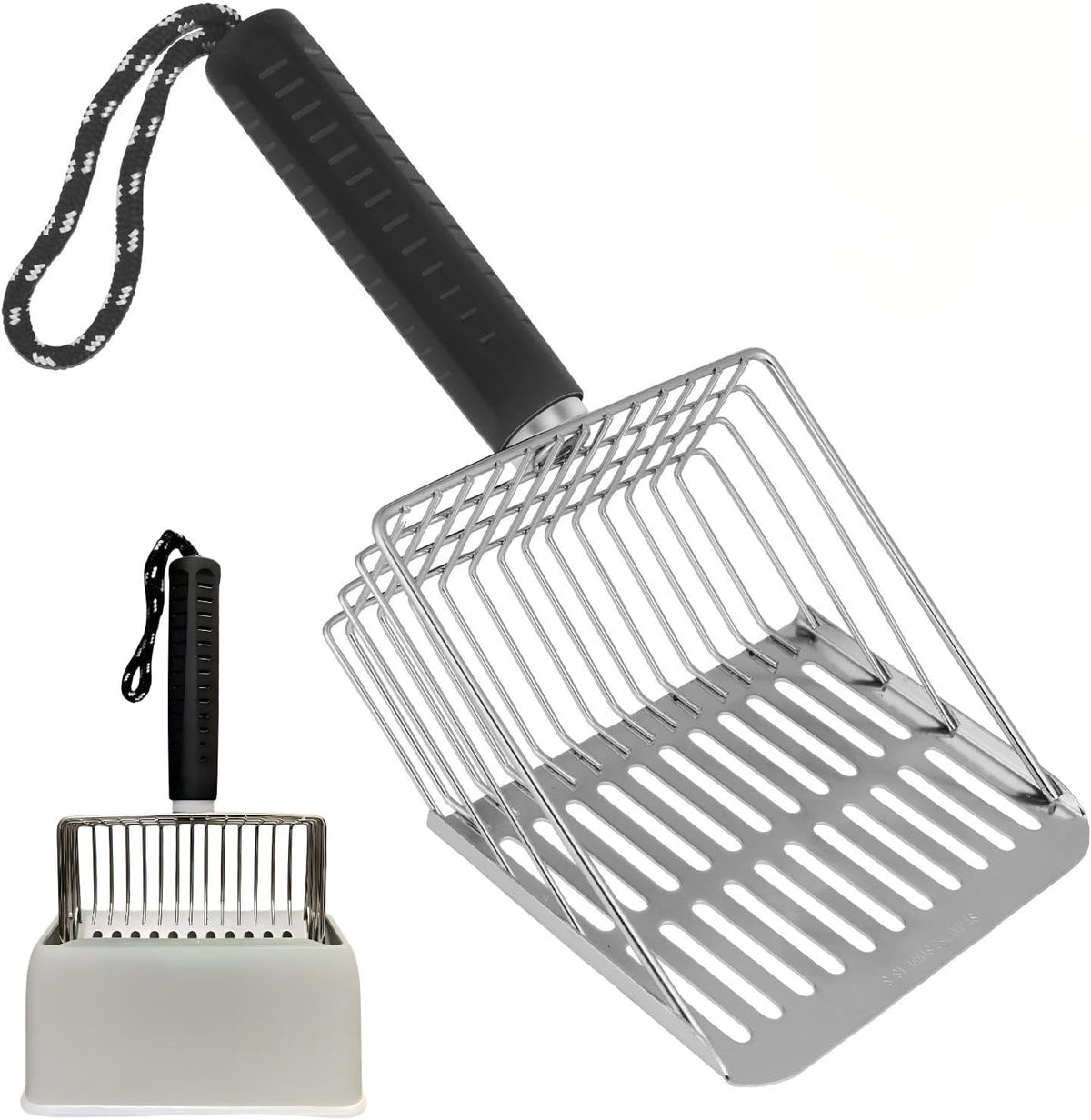 Metal Cat Litter Scoop, Stainless Steel Litter Scooper for Litter Box – Daily Care for Cats - Scoop+Holder