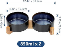 SPUNKYJUNKY Ceramic Dog and Cat Bowl Set with Wooden Stand, Modern Cute Weighted Food Water Set for Small Size Dogs (13.5OZ) & Medium Sized Dogs (28.7OZ) & Cats (3.6 Cups, 2 × Starry Blue)