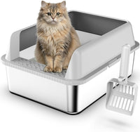 Suzzipaws Stainless Steel Cat Litter Box with Lid for Kittens & Small - 5" Deep / 1.0