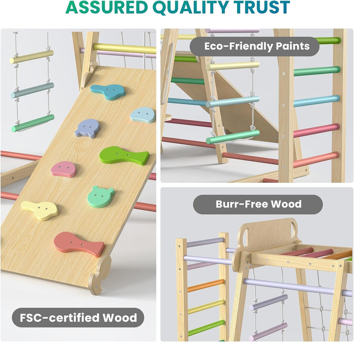 BlueWood Upgraded Indoor Jungle Gym 9-in-1 Playground Kids Climbing - Colorful / 9-in-1 - image 3