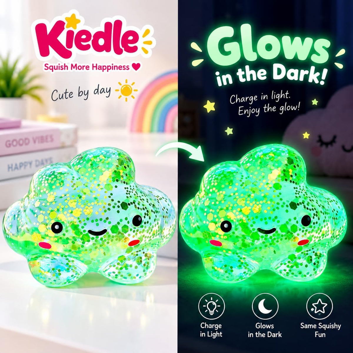Premium Cloud Squishy Toy, Glow in the Dark Stress Ball - Green - image 2