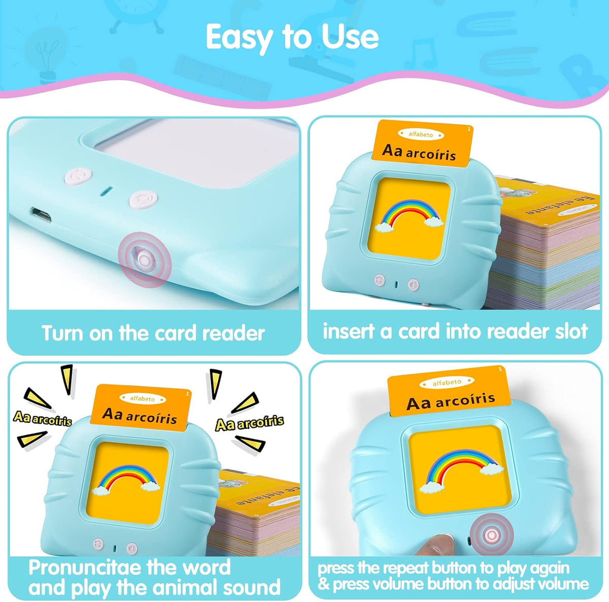 QuTZ Phonics Learning Toy for Preschool Kids - Blue / Basic 275 Words Bilingual - image 3