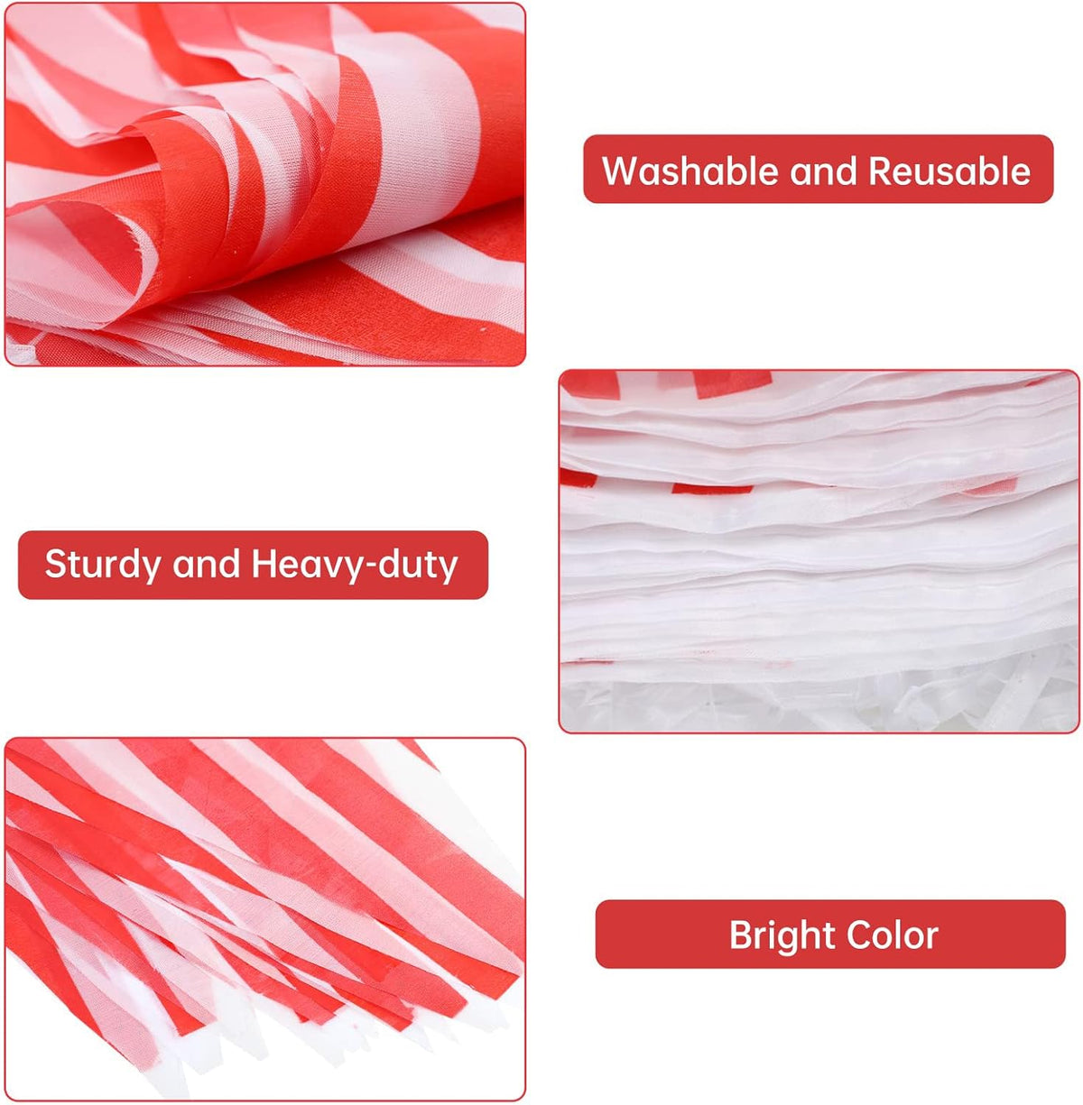 RUBFAC 170ft 120pcs Red White Striped Pennant Banner – Fun for Kids & Family - red and white / 170 Feet - image 4