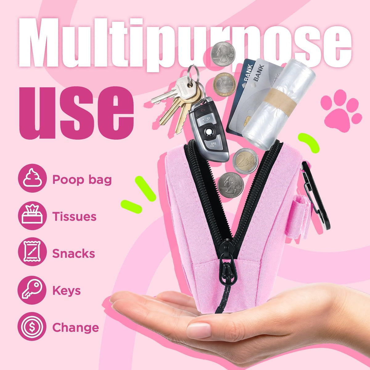 Dog Poop Bag Holder for Various Leashes - Pink - image 4