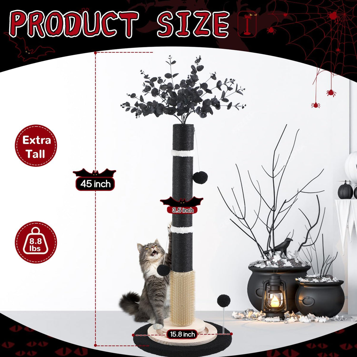 40'' Tall Sisal Cat Scratching Post - black-45inch - image 2