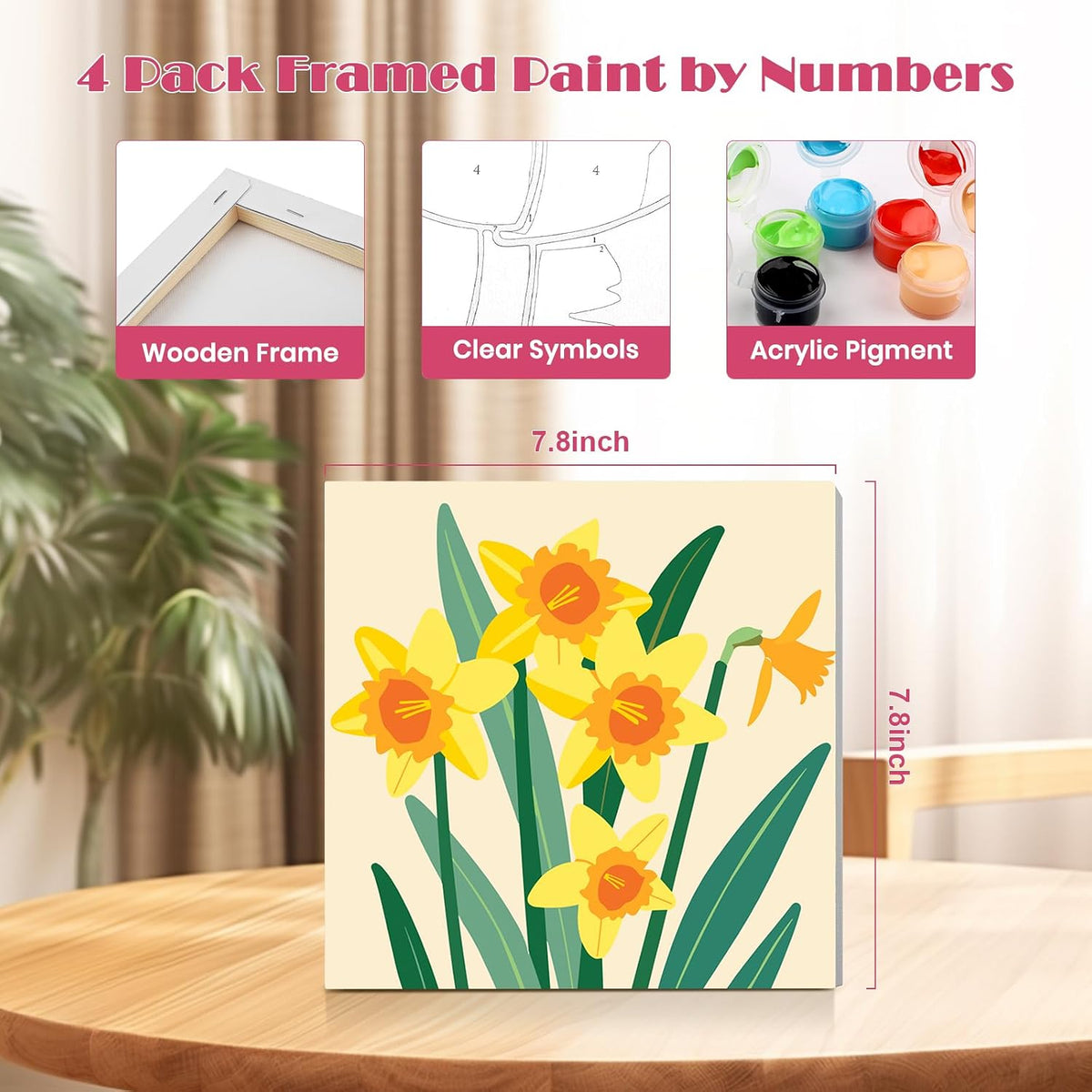 MISCER paint by numbers 4-pack with framed 8x8 inch landscape canvases, acrylic paints and brushes - view 13