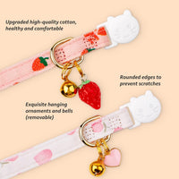 2 Pack Cotton Cat Collar Pink Strawberrie White Heart Cute Kitten - Pink&White - image 2