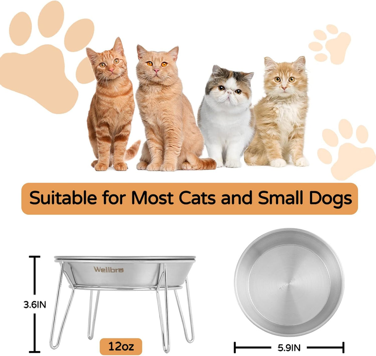 Elevated Cat Bowls, Wide Stainless Steel Cat Food Bowls with Metal Stand Whisker Stress-Free - 2 pack raised bowls - image 2