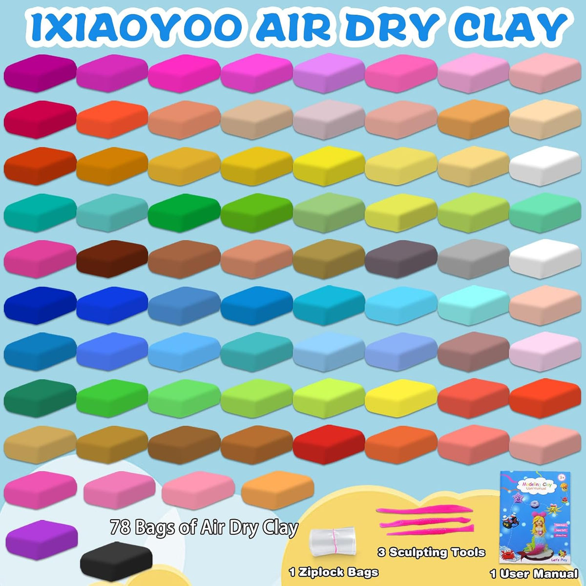 Ixiaoyoo Air Dry Clay, 30 Colors Foam Modeling Clay for School Projects – Fun for Kids & Family - 78 Colors - image 2