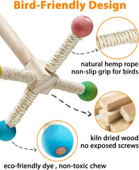 Bird Perch Toy, Kiln-Dried Wood Interactive 360° Spinning Cage Toy – Essentials for Birds - Small (no bells) - image 3