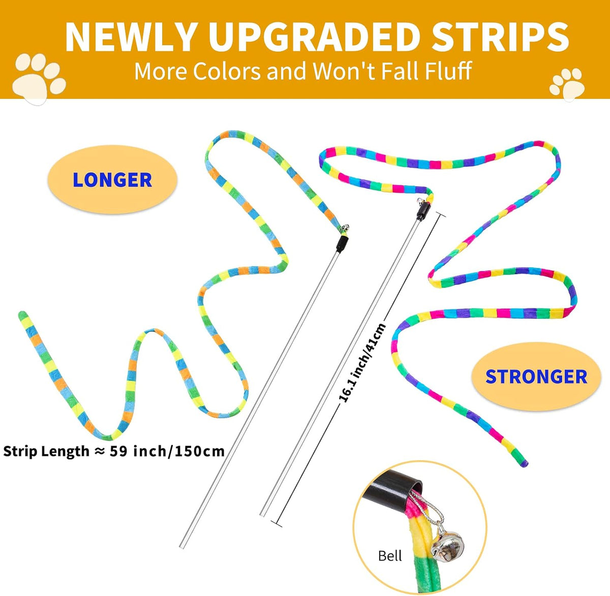 FYNIGO Interactive Cat Wand Toys for Indoor Cats - 2 Rainbow Wand - image 2