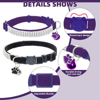 2 Pack Soft Velvet Safe Bling Diamond Cat Collars with Bells – Essentials for Cats - Black + Purple / 9"-12" Cats / Mini Dogs - image 3