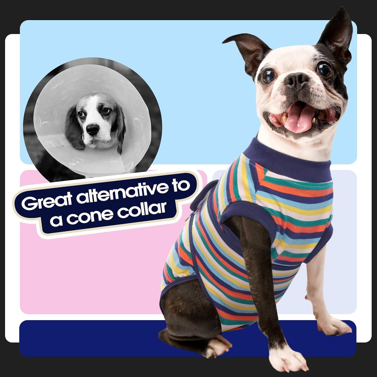 Dog Surgery Suit, Surgical Suit for Dogs, Dog Onesie for Surgery – Essentials for Dogs - S(back:11.4-13.4in,wt:7-15lbs) / Dark Blue Stripes - image 3