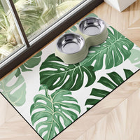 Dog Food Mats for Floors, Absorbent Dog Bowl Mat for Food and Water Dispenser, Quick Dry Cat Food - Leaves / 20"L x 12"W