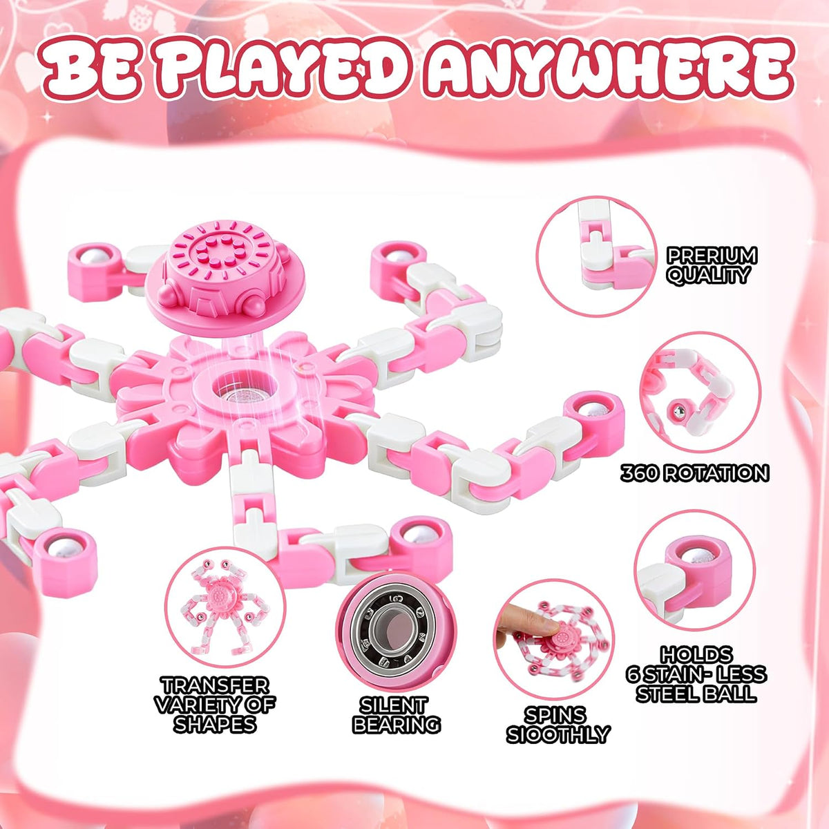 12PCS Transformable Fidget Spinners for Kids Adults - Pink - image 2