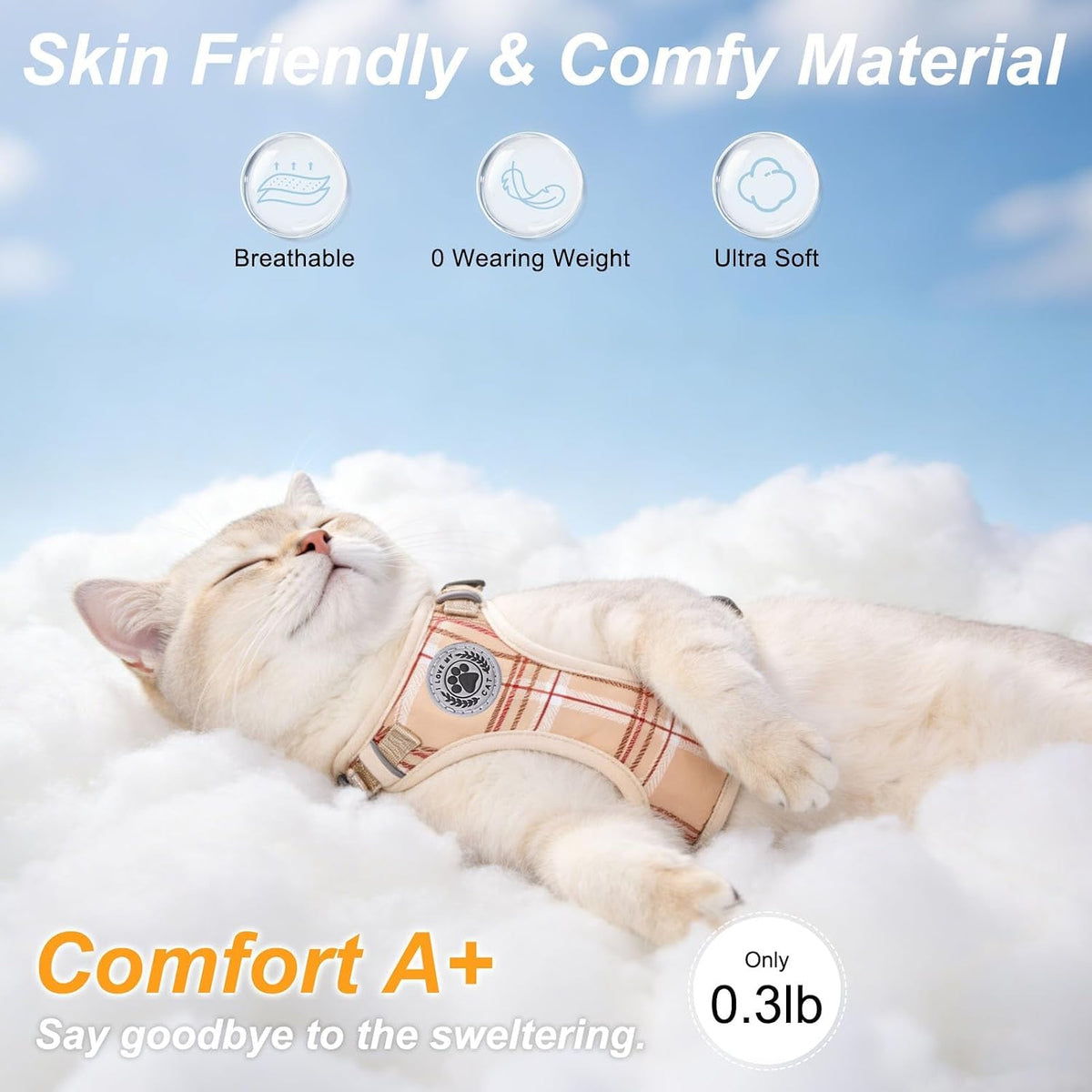Cat Harness and Leash Set, Escape Proof and Adjustable - Beige / S (Chest: 11 - 16") - image 3