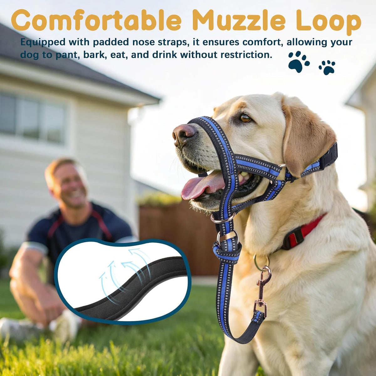 Muzzle Leash for Heavy Pullers, No Pull Stylish Head Halter – Essentials for Dogs - Blue / XL (Snout Cir: 12½"-14”) - image 3