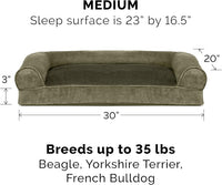 Furhaven Pillow Dog Bed for Medium/Small Dogs w/ Removable Bolsters & Washable Cover - Faux Fur & Velvet Sofa - Dark Sage, Medium