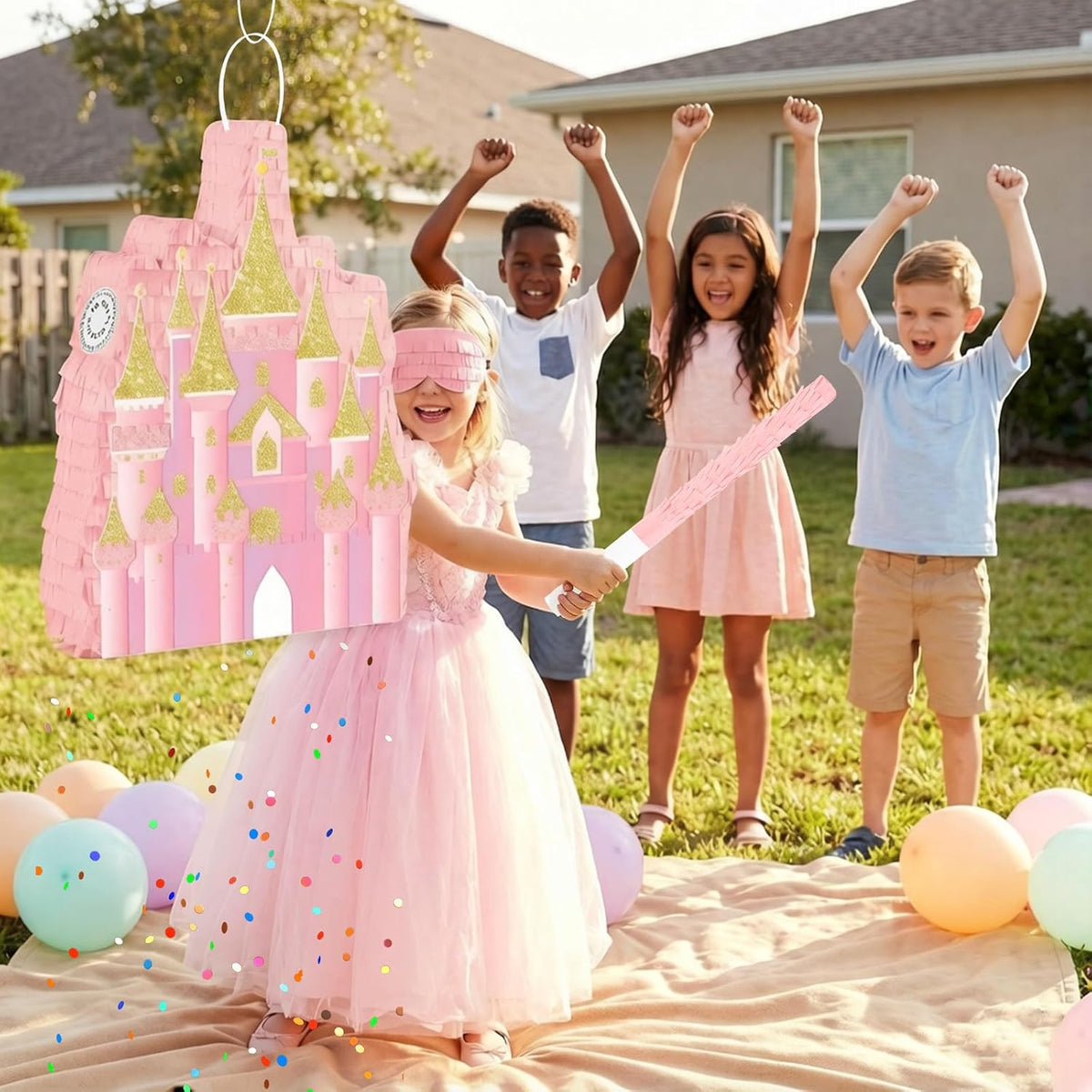 Waenerec boombox pinata with stick and blindfold, colorful radio shape with sequins - view 20