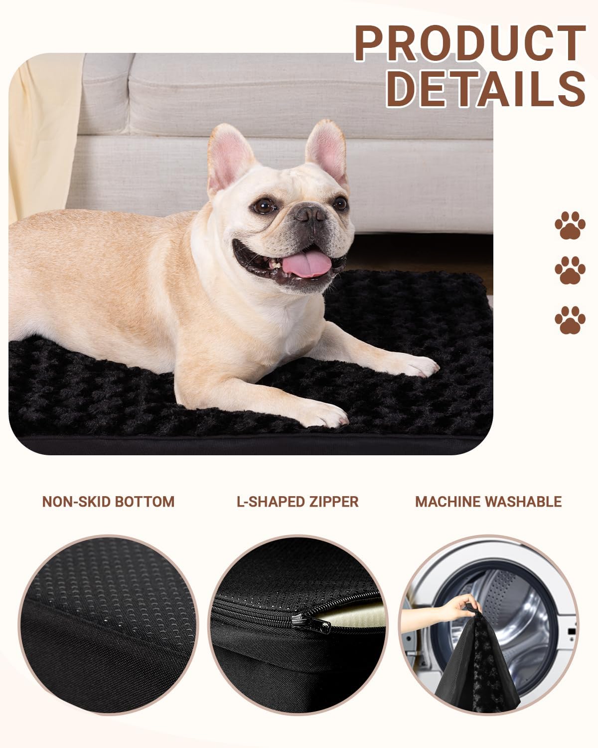KSIIA Washable Dog Bed for Crate Waterproof for Medium Dogs - Black / 29.0"L x 18.0"W x 3.0"Th - image 4
