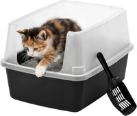 IRIS USA High Sided Cat Litter Box, Scatter Shield - Small / Black