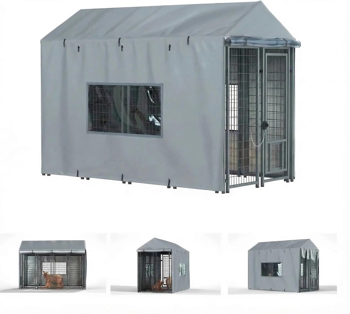 Outdoor Dog Kennel Cover, 8.1'Dx4.1'Wx6H, Full Coverage Black – Essentials for Dogs - Gray / 8.1'D x 4.1'W x 6'H