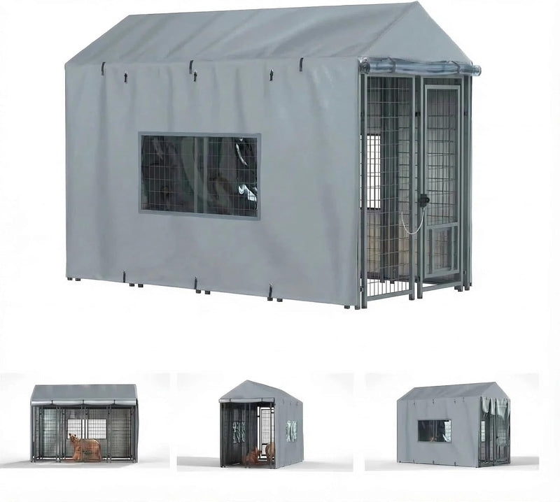 Outdoor Dog Kennel Cover, 8.1'Dx4.1'Wx6H, Full Coverage Black – Essentials for Dogs - Gray / 8.1'D x 4.1'W x 6'H