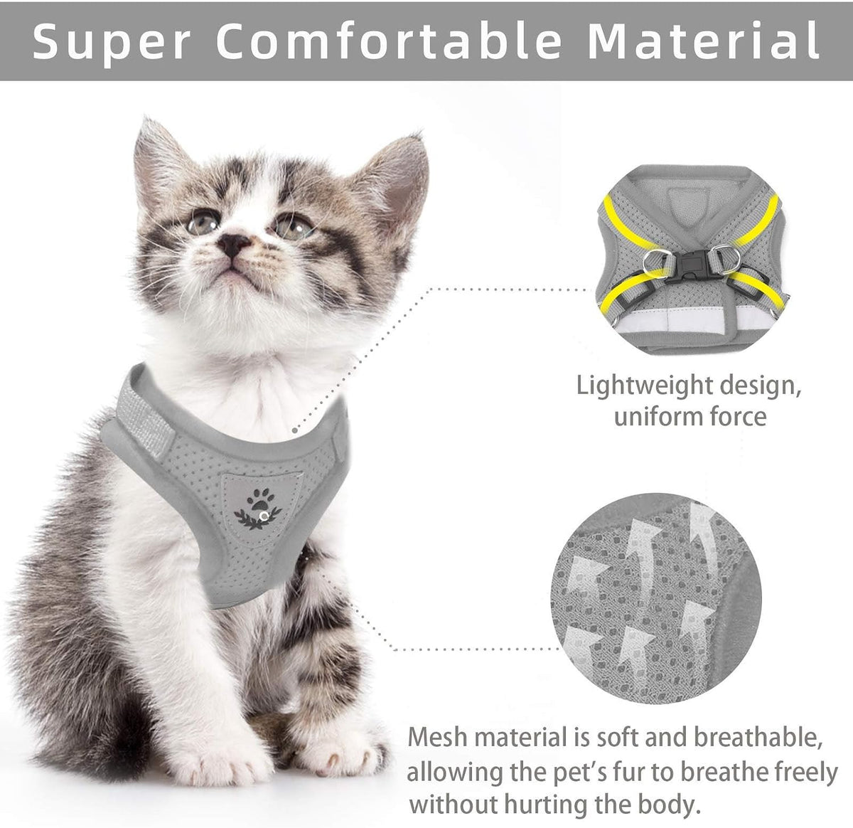 Cat Vest Harness and Leash Set - Gray / Small (Chest: 11"-13") - image 2