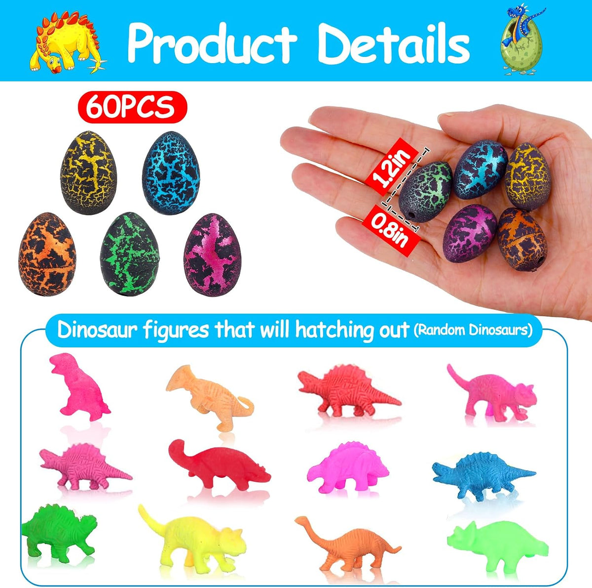 60PCS Small Hatching Dinosaur Eggs for Dinosaur Birthday Party Favors - 60PCS-Black - image 2