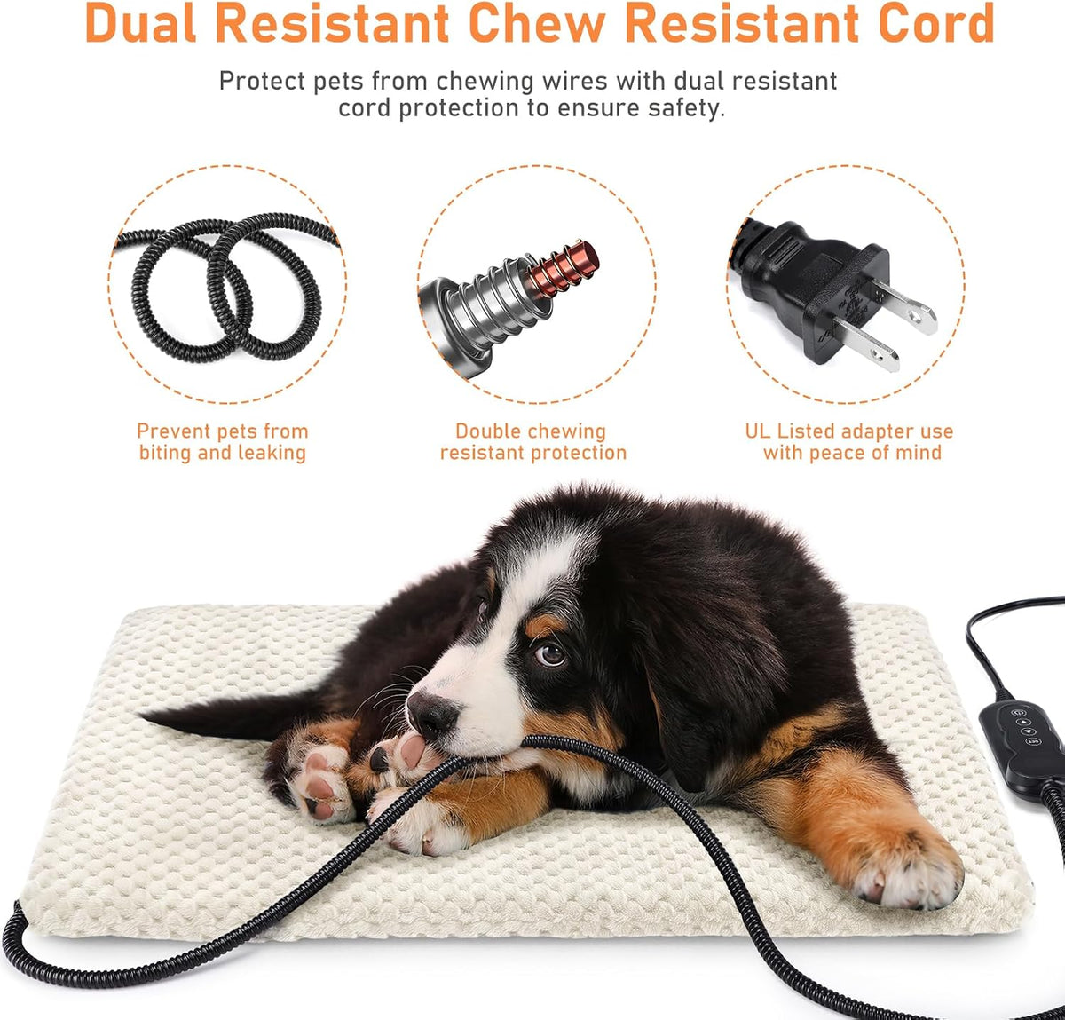 Heated Dog Bed, Waterproof Adjustable Temperature Dog Cat Heating Pad with Timer, Indoor Pet - M: 28" x 20" / Beige - image 3